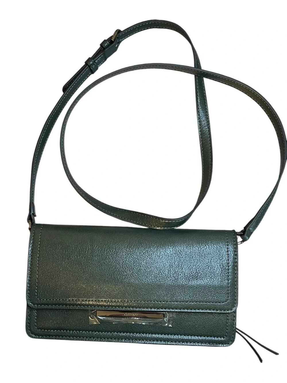 Calvin Klein Green Textured Leather Wallet on a String Crossbody Bag